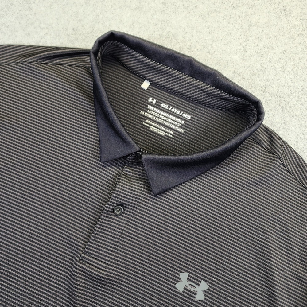 Under Armour The Performance Polo Shirt Mens 4XL Gray Black Striped Golf Stretch
